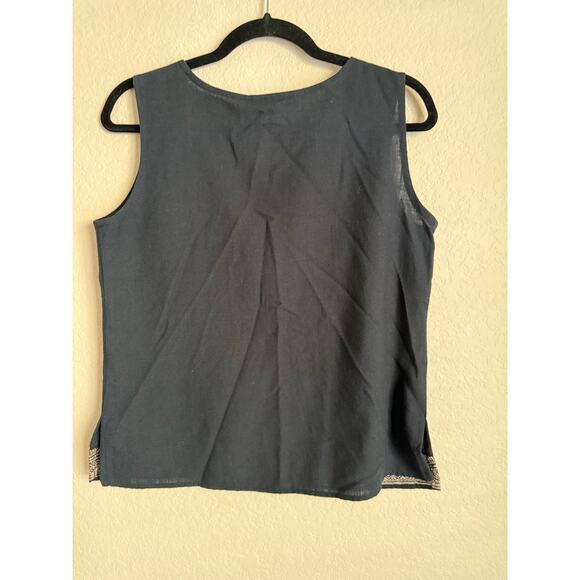 Vintage Studio C Black Sleeveless Top Metallic Embroidered Hem Boho‎ Tank Medium - Picture 2 of 4